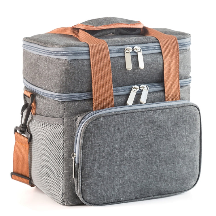Double Layer Insulated Lunch Bag Large Capacity Food Cooler Bag with Shoulder Strap(Grey) - Lunch Bags by PMC TechLife | Online Shopping South Africa | PMC TechLife