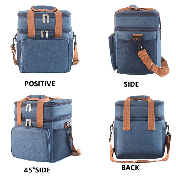 Double Layer Insulated Lunch Bag Large Capacity Food Cooler Bag with Shoulder Strap(Grey) - Lunch Bags by PMC TechLife | Online Shopping South Africa | PMC TechLife