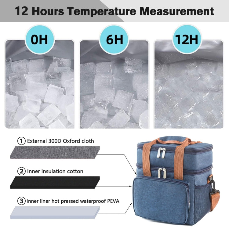 Double Layer Insulated Lunch Bag Large Capacity Food Cooler Bag with Shoulder Strap(Grey) - Lunch Bags by PMC TechLife | Online Shopping South Africa | PMC TechLife