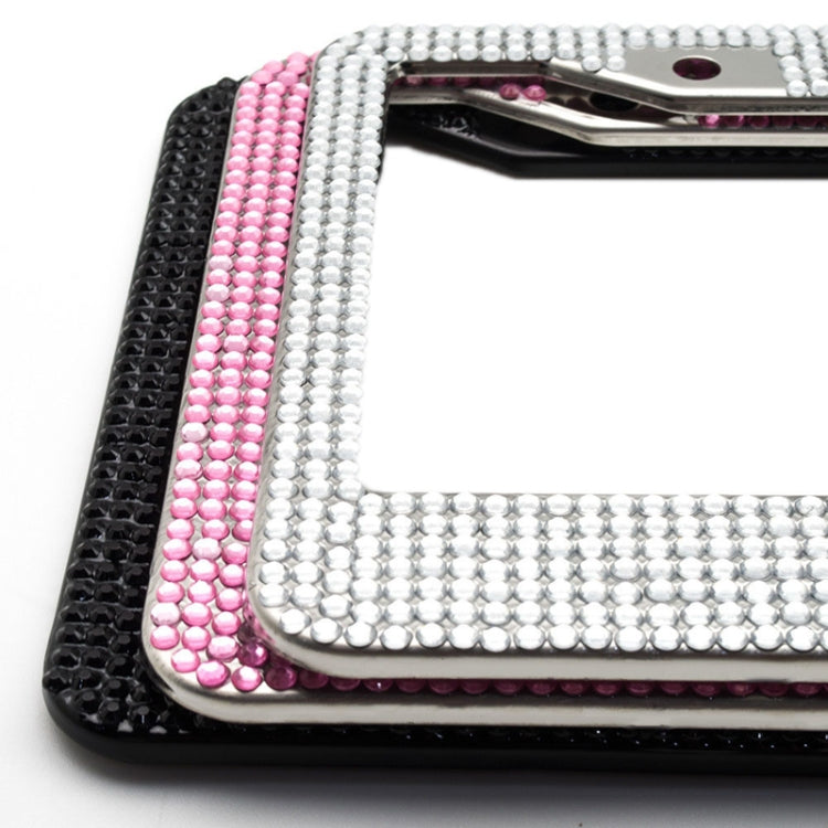 US Standard Stainless Steel License Plate Modified Frame With Diamonds, Color: Square Hole Pink Diamond - License Plate Covers & Frames by PMC TechLife | Online Shopping South Africa | PMC TechLife | Buy Now Pay Later Mobicred