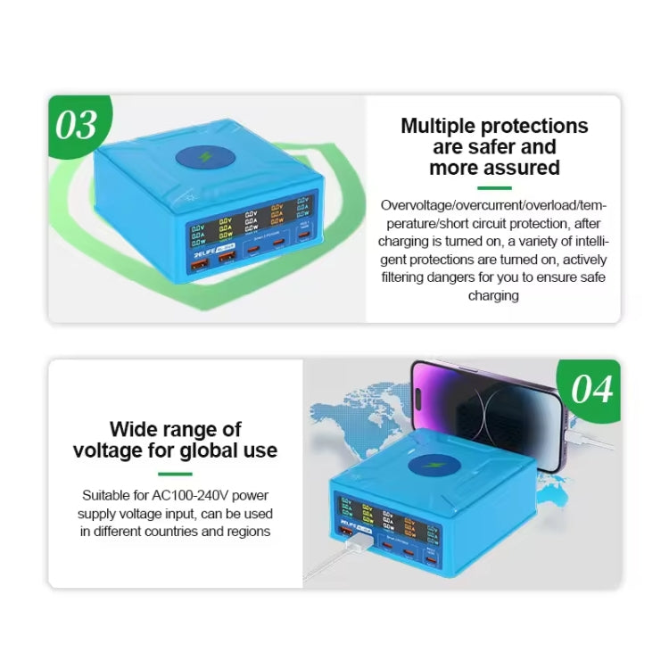 RELIFE RL-304R 5-Port 260W GaN Smart USB Fast Charger With 15W Wireless Chargind LCD Display(EU Plug) - free shipping - PMC TechLife - Order now!
