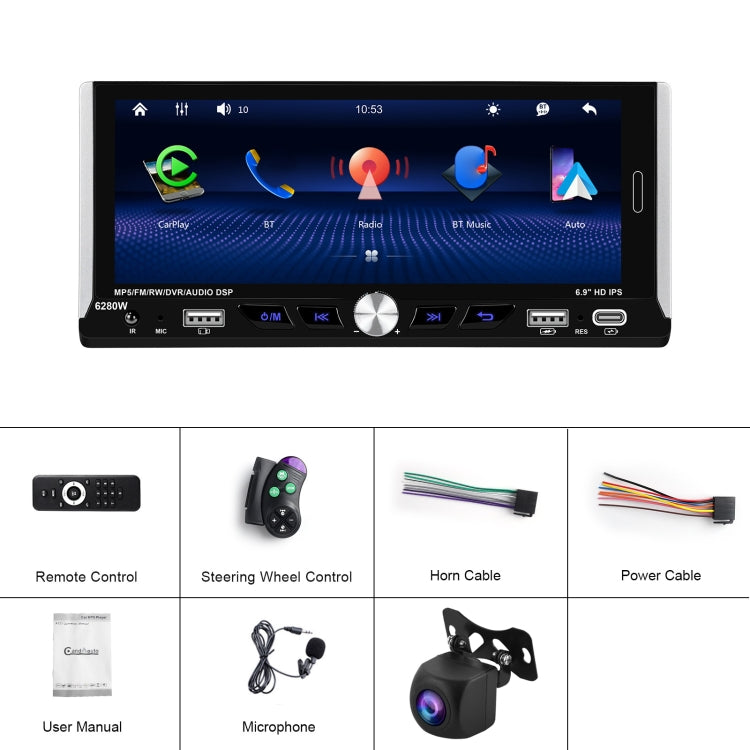 Single Spindle 6.9 inch MP5 With Knob Player Carplay Function Car MP4 Backup Camera, Specification: Standard+AHD Camera - free shipping - PMC TechLife - Order now!