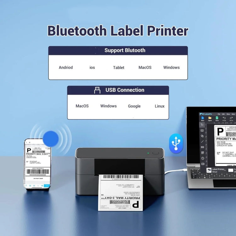 Phomemo PM245-BT Bluetooth Shipping Label Printer Support Labels Width  1- 4.6 Inch(US Plug) - Receipt Printers by Phomemo | Online Shopping South Africa | PMC TechLife | Buy Now Pay Later Mobicred