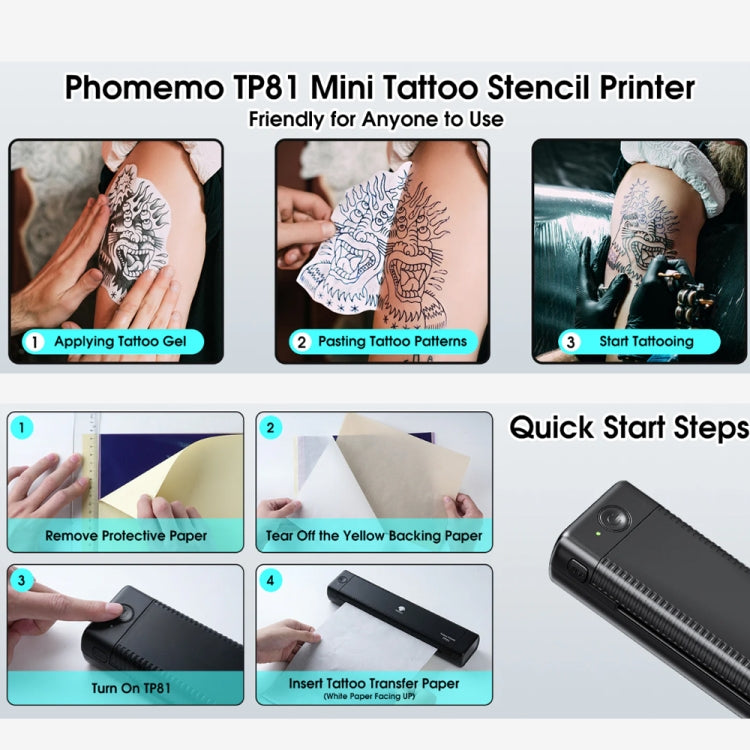 Phomemo TP81 A4 Wireless Thermal Printer Tattoo Template Printer(Black) - free shipping - PMC TechLife - Order now!