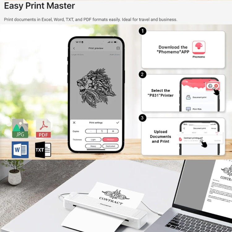 Phomemo P831 Bluetooth Portable Thermal Transfer Printer Support A4 / Letter / A5 / B5 Plain Paper Printing(White) - free shipping - PMC TechLife - Order now!