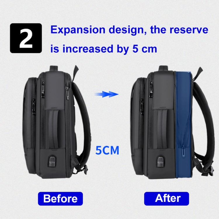 Expandable Business Waterproof Laptop Backpack With USB Port(Black) - Backpack by PMC Jewellery | Online Shopping South Africa | PMC Jewellery | Buy Now Pay Later Mobicred