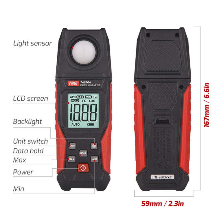 TASI TA630A Integrated Digital Light Meter Illuminance Lux Meter Backlight LCD Display 0.1-200000LUX/0.01-20000FC Light Sensor Tester - Light & Sound Meter by TASI | Online Shopping South Africa | PMC TechLife | Buy Now Pay Later Mobicred