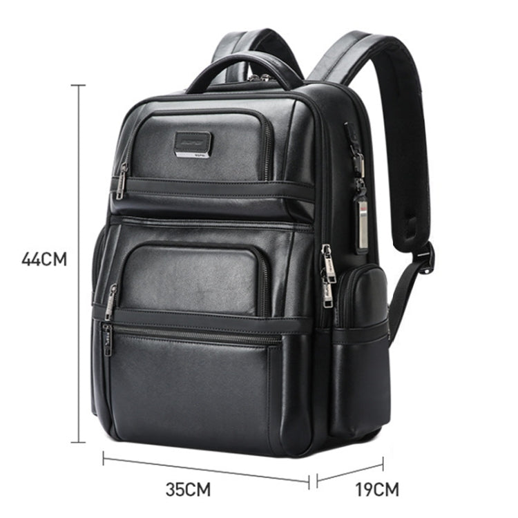 Bopai 61-17311 Large-capacity First-layer Cowhide Laptop Backpack With USB+Type-C Port(Plain) - free shipping - PMc TechLife - Order now!