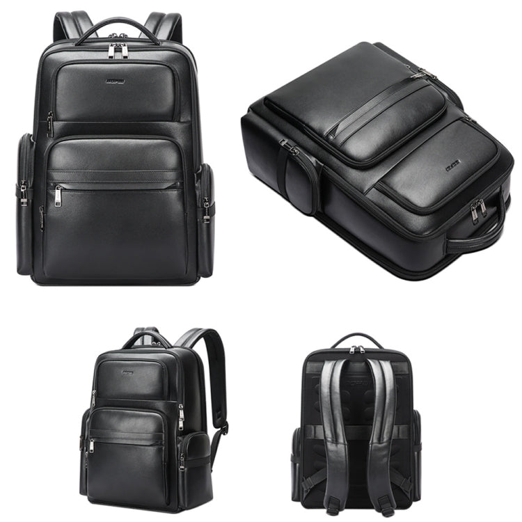 Bopai 61-98611 Large-capacity Waterproof First-layer Cowhide Laptop Backpack With USB+Type-C Port(Black) - free shipping - PMC TechLife - Order now!