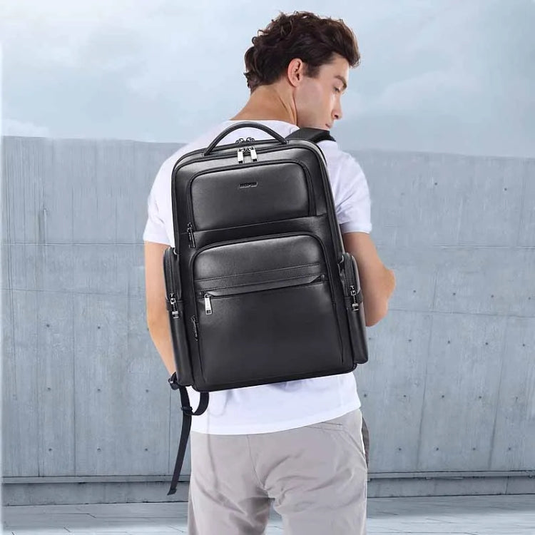 Bopai 61-98611 Large-capacity Waterproof First-layer Cowhide Laptop Backpack With USB+Type-C Port(Black) - free shipping - PMC TechLife - Order now!