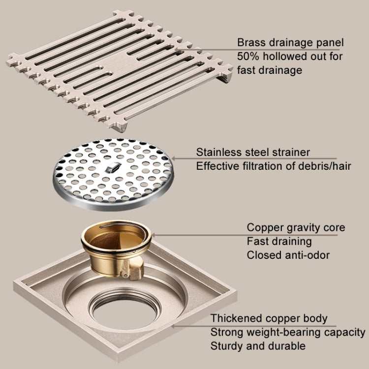 All Copper Brushed Anti-Odor Floor Drain Gravity Copper Core Bathroom Floor Drain, Specification: Square Fine Sculpture Dual Use - Drain Strainers by PMc TechLife | Online Shopping South Africa | PMc TechLife | Buy Now Pay Later Mobicred