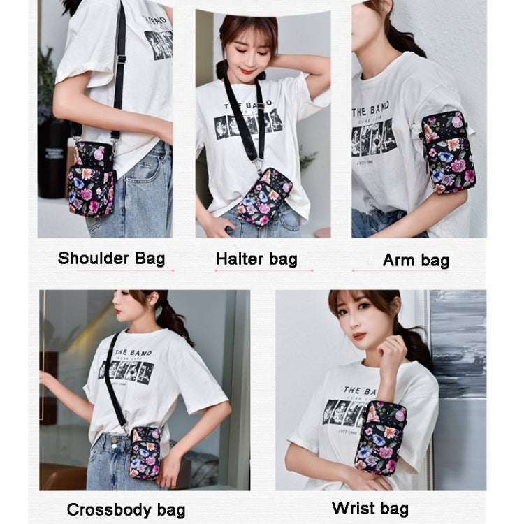 Printed Crossbody Mobile Phone Bag Mini Wallet With Arm Band, Style: Black Flower1 - Single-shoulder Bags by PMC TechLife | Online Shopping South Africa | PMC TechLife | Buy Now Pay Later Mobicred