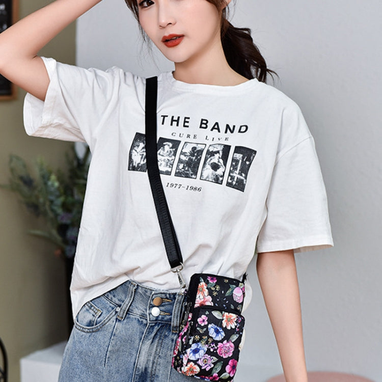 Printed Crossbody Mobile Phone Bag Mini Wallet With Arm Band, Style: Black Flower1 - Single-shoulder Bags by PMC TechLife | Online Shopping South Africa | PMC TechLife | Buy Now Pay Later Mobicred