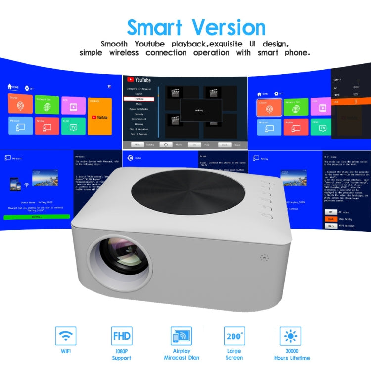 Y2S 1080P Mini LED WiFi Projector Support Wireless Wired Screen Mirroring Youtube Version(EU Plug) - Mini Projector by PMC TechLife | Online Shopping South Africa | PMC TechLife | Buy Now Pay Later Mobicred