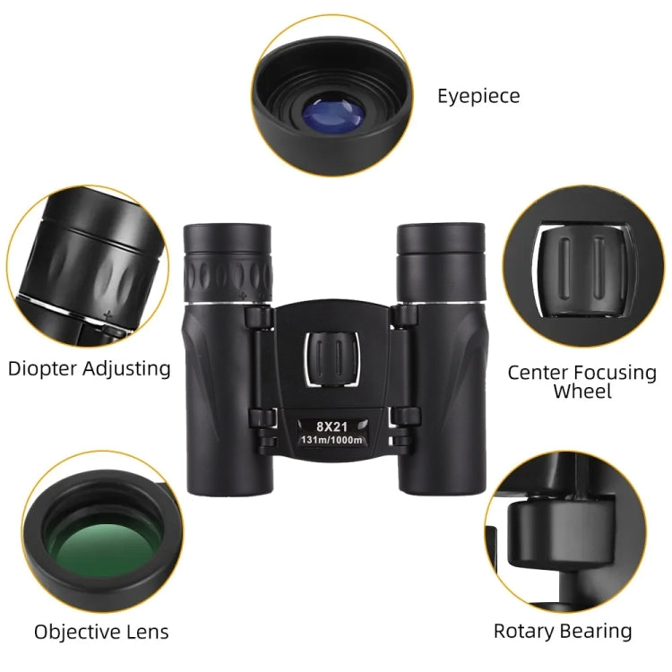 8X21 Outdoor Low-light Night Vision High-power HD Mini Binoculars - Binoculars by PMC TechLife | Online Shopping South Africa | PMC TechLife | Buy Now Pay Later Mobicred