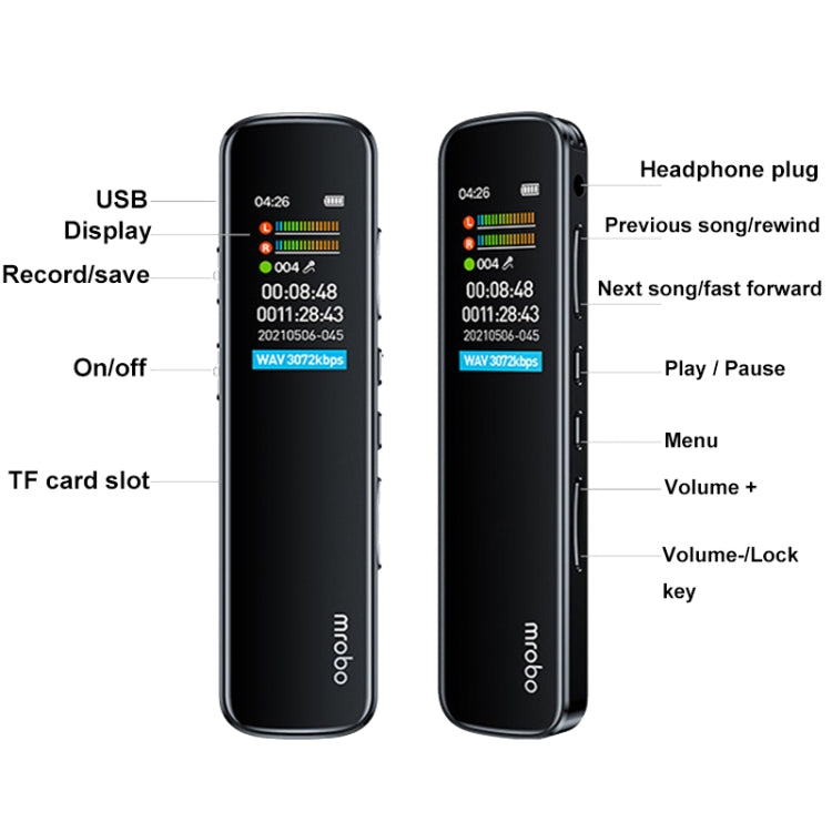 Mrobo RV-19 0.96-inch HD Screen 3D Noise Reduction Recording Pen Music Player, Capacity: 8GB(Black) - Recording Pen by Mrobo | Online Shopping South Africa | PMC TechLife | Buy Now Pay Later Mobicred