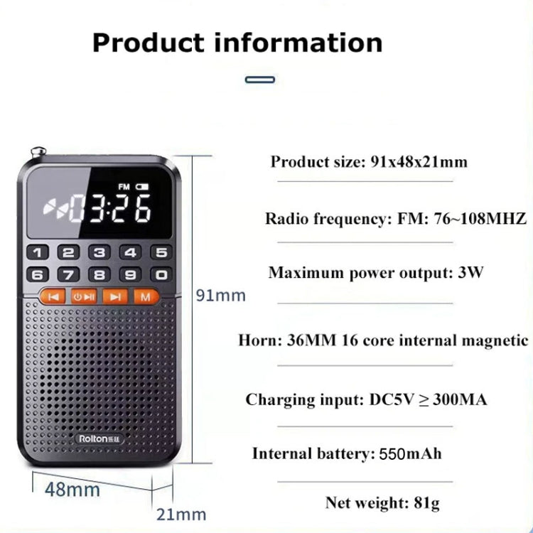 Rolton T1 Portable Radio Receiver Old People Singing Opera Player Mini Stereo Walkman(White) - Radio Player by Rolton | Online Shopping South Africa | PMC TechLife | Buy Now Pay Later Mobicred