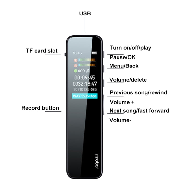 Mrobo RV18 0.96-Inch Color Screen Smart Noise Reduction Recording Pen, Capacity: 32GB(Flagship) - free shipping - PMC TechLife - Order now!