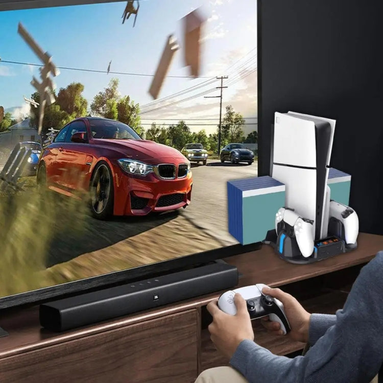 For Sony PS5 Slim PGTECH GP-521 Handle Charging Base Host Cooling Rack With Disc Rack(White) - free shipping - PMC Jewellery - Order now!