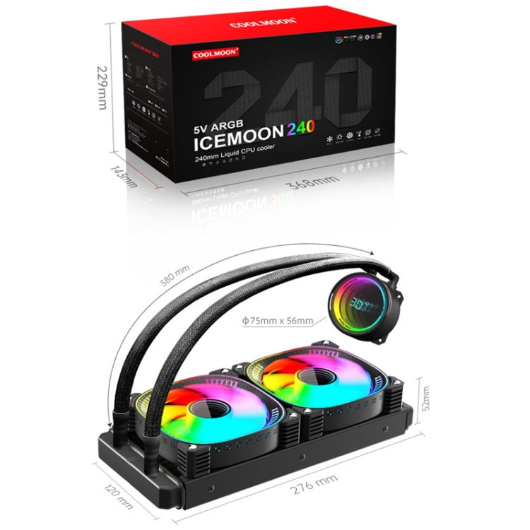 COOLMOON CM-YM-240T Digital ARGB Lens Edition Integrated Water Cooling CPU Cooler Temperature Display CPU Fan(White) - free shipping - PMC Jewellery - Order now!