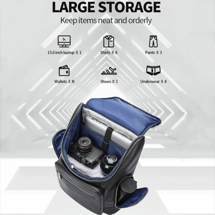 Bopai 61-122431 Large-capacity First-layer Cowhide Business Waterproof Laptop Backpack(Black) - free shipping - PMC Jewellery - Order now!