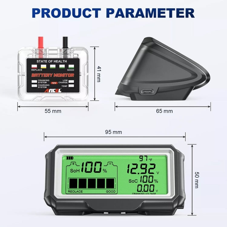 ANCEL 12V LED Car Battery Tester SOH/SOC Rechargeable Battery Analysis Tool - free shipping - PMC TechLife - Order now!