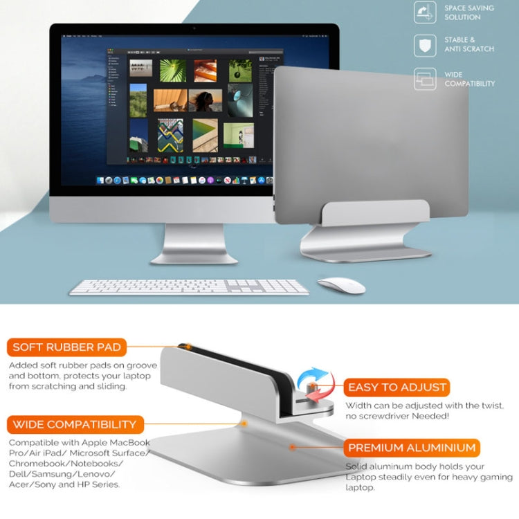 AhaStyle ST07 Laptop Stand Tablet Vertical Aluminum Desktop Storage Base(Silver) - free shipping - PMC Jewellery - Order now!