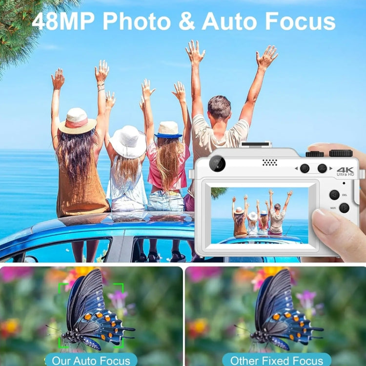3-Inch Display Digital Camera Dual Front And Rear Cameras 48MP, 18x Digital Zoom 4K HD Camcorder(White) - Video Cameras by PMC TechLife | Online Shopping South Africa | PMC TechLife | Buy Now Pay Later Mobicred