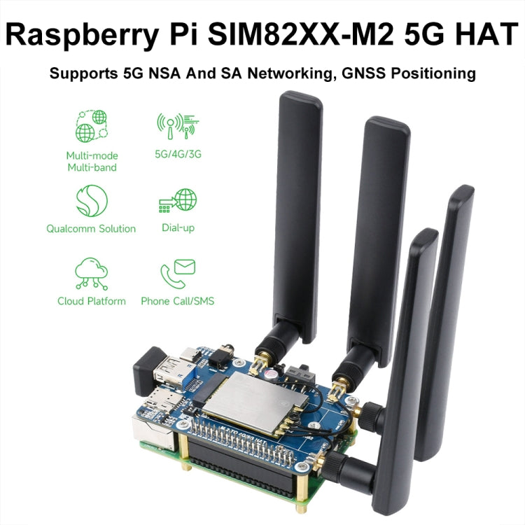 Waveshare SIM8262E-M2 5G HAT For Raspberry Pi, Quad Antennas 5G NSA, 5G/4G/3G Compatible(23254) - free shipping - PMc TechLife - Order now!