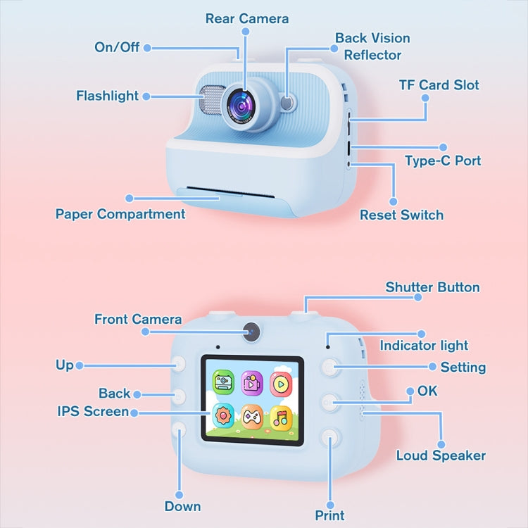 M8 2.4-Inch 1080P HD 2400W Pixel Dual-Camera Children Thermal Printing Camera, Color: Pink+32GB - Children Cameras by PMC TechLife | Online Shopping South Africa | PMC TechLife | Buy Now Pay Later Mobicred