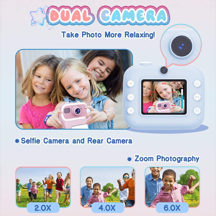 M8 2.4-Inch 1080P HD 2400W Pixel Dual-Camera Children Thermal Printing Camera, Color: Blue+32GB - Children Cameras by PMC TechLife | Online Shopping South Africa | PMC TechLife | Buy Now Pay Later Mobicred