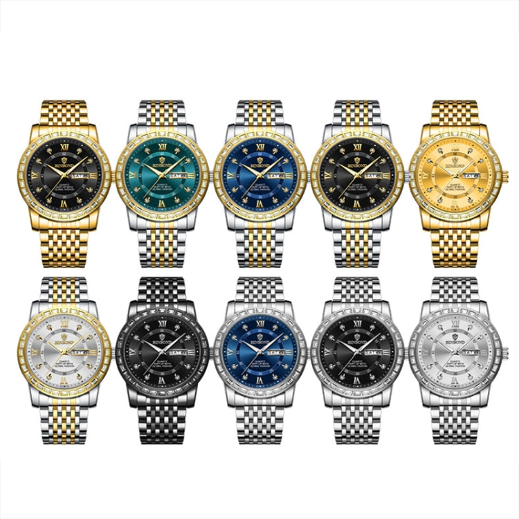 BINBOND B2202 Diamond Dual-calendar Luminous Quartz Watch, Color: Inter-gold-Green - free shipping - PMC TechLife - Order now!
