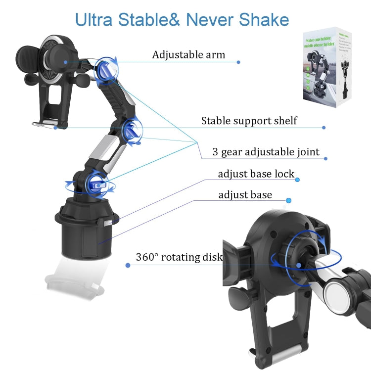 Universal Long Tube 3 Joints Adjustable Car Water Cup Position Cell Phone Holder(S0666A Silver) - Car Holders by PMC TechLife | Online Shopping South Africa | PMC TechLife | Buy Now Pay Later Mobicred