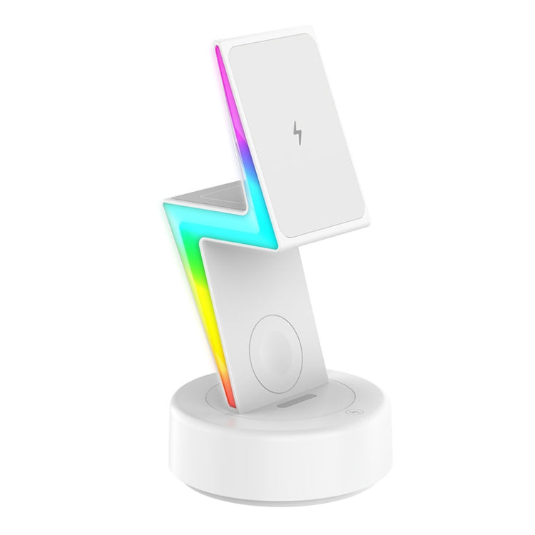 For Apple Series 3 In 1 RGB Light Magsafe Magnetic Mobile Phone Holder Wireless Charger(White) - free shipping - PMC Jewellery - Order now!