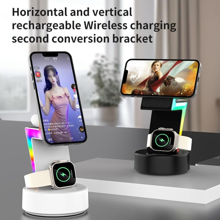 For Apple Series 3 In 1 RGB Light Magsafe Magnetic Mobile Phone Holder Wireless Charger(White) - free shipping - PMC Jewellery - Order now!