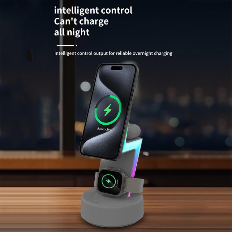 For Apple Series 3 In 1 RGB Light Magsafe Magnetic Mobile Phone Holder Wireless Charger(White) - free shipping - PMC Jewellery - Order now!