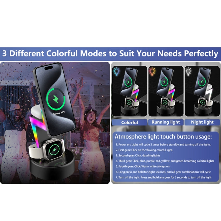 For Apple Series 3 In 1 RGB Light Magsafe Magnetic Mobile Phone Holder Wireless Charger(White) - free shipping - PMC Jewellery - Order now!
