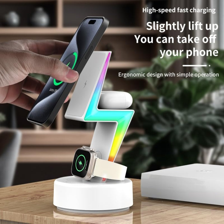 For Apple Series 3 In 1 RGB Light Magsafe Magnetic Mobile Phone Holder Wireless Charger(White) - free shipping - PMC Jewellery - Order now!