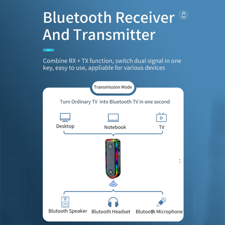 Q3 2-in-1 RGB Light Bluetooth Audio Receiver Launcher Car Audio Adapter - free shipping - PMC TechLife - Order now!