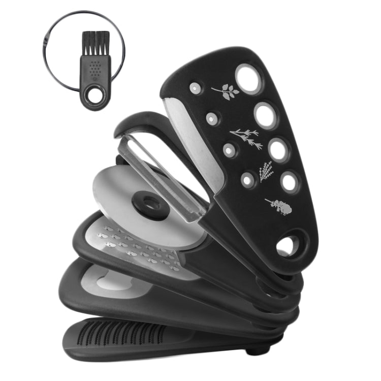 6 In 1 Stackable Kitchen Gadgets Melon Peeler Herb Chopper Garlic Grater Can Opener Pizza Cutter(Black) - free shipping - PMC TechLife - Order now!