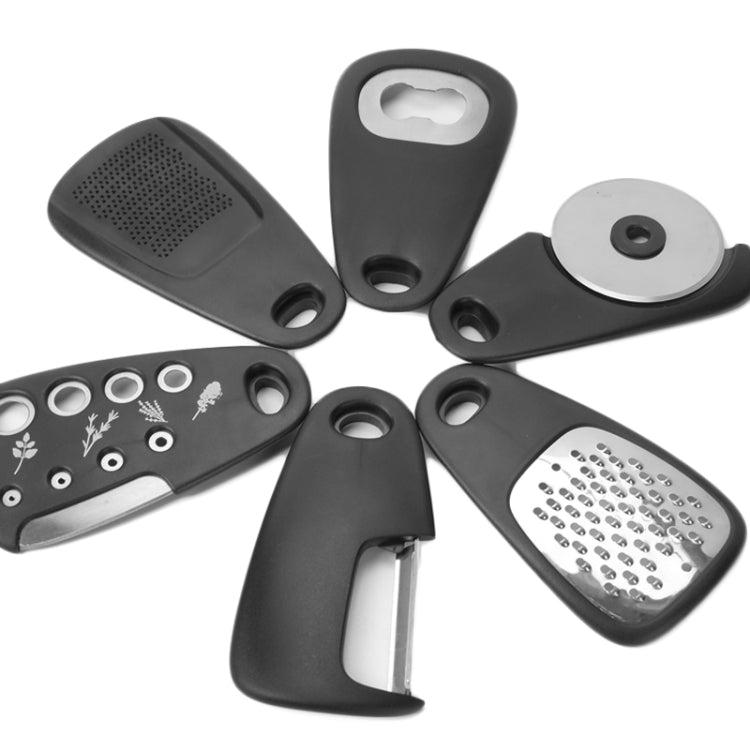 6 In 1 Stackable Kitchen Gadgets Melon Peeler Herb Chopper Garlic Grater Can Opener Pizza Cutter(Black) - free shipping - PMC TechLife - Order now!
