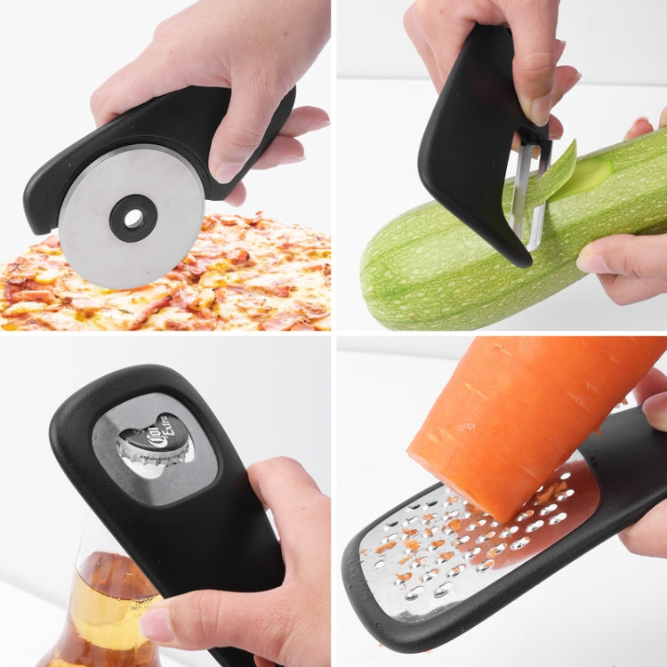 6 In 1 Stackable Kitchen Gadgets Melon Peeler Herb Chopper Garlic Grater Can Opener Pizza Cutter(Black) - free shipping - PMC TechLife - Order now!