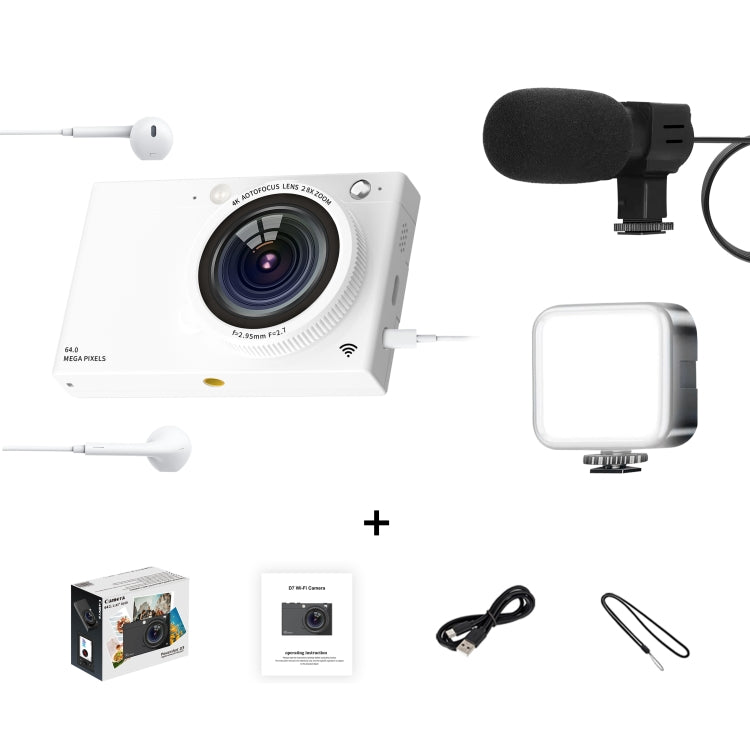 High-Definition CCD Digital Camera 64 Million WiFi Card Camera, Color: White + Microphone/Fill Light/Headphone Cable - free shipping - PMC TechLife - Order now!