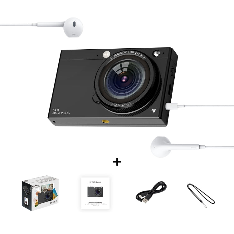 High-Definition CCD Digital Camera 64 Million WiFi Card Camera, Color: Black + Headphone Cable - Video Cameras by PMC TechLife | Online Shopping South Africa | PMC TechLife | Buy Now Pay Later Mobicred