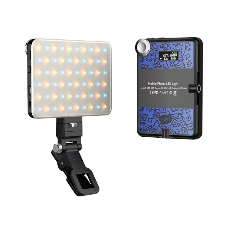 60 LEDs Rechargeable Clip Fill Light With Front & Back Clip Adjusted 3 Light Modes For Phone, Spec: B Type Blue - Selfie Light by PMC TechLife | Online Shopping South Africa | PMC TechLife | Buy Now Pay Later Mobicred