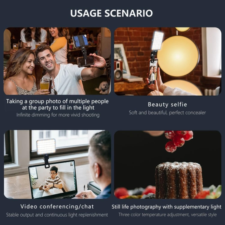 60 LEDs Rechargeable Clip Fill Light With Front & Back Clip Adjusted 3 Light Modes For Phone, Spec: B Type White - Selfie Light by PMC TechLife | Online Shopping South Africa | PMC TechLife | Buy Now Pay Later Mobicred