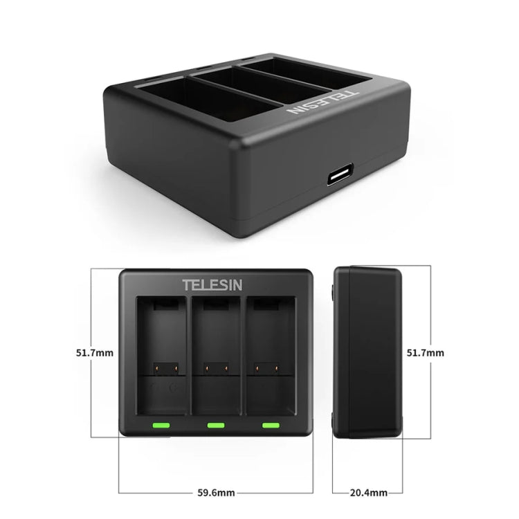 TELESIN GP-BCG-902 Battery 3 Slots Charger For GoPro HERO12 Black / HERO11 Black / HERO10 Black / HERO9 Black - Charger by TELESIN | Online Shopping South Africa | PMC TechLife | Buy Now Pay Later Mobicred