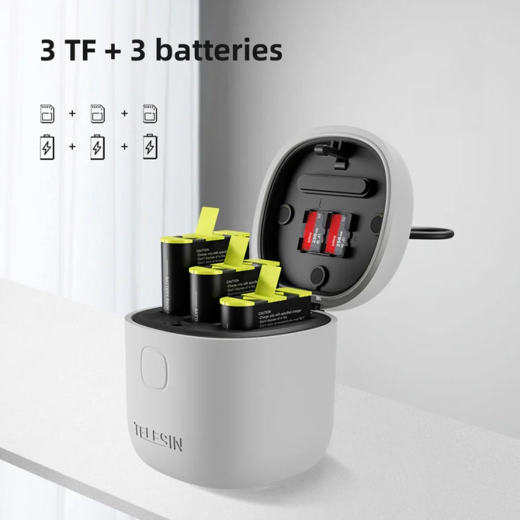 TELESIN GP-BTR-904-GY Storage Battery Charging Box For GoPro HERO12 Black / HERO11 Black / HERO10 Black / HERO9 Black(Allin Charging Box) - free shipping - PMC TechLife - Order now!