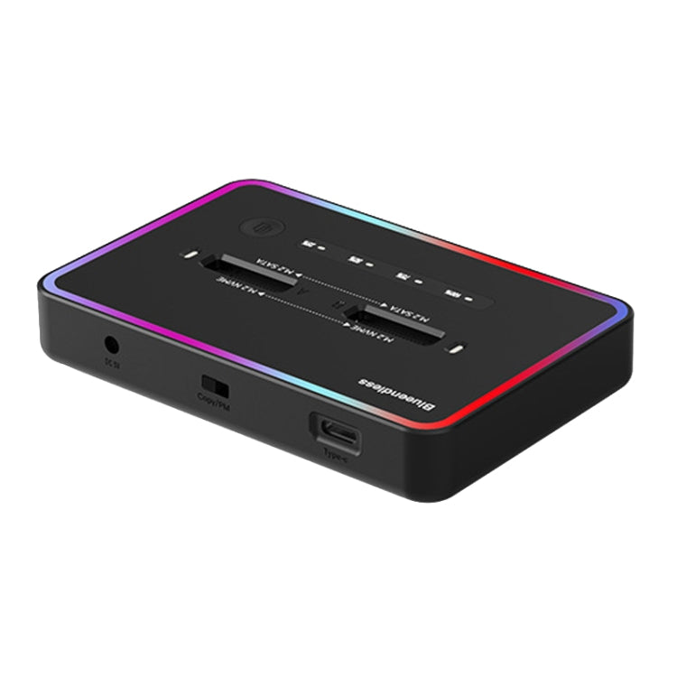 RGB Dual NVME or Dual SATA Blueendless M.2 Dual-Slot Hard Drive Base Solid State Hard Drive Box, US Plug - HDD Enclosure by PMC Jewellery | Online Shopping South Africa | PMC Jewellery | Buy Now Pay Later Mobicred