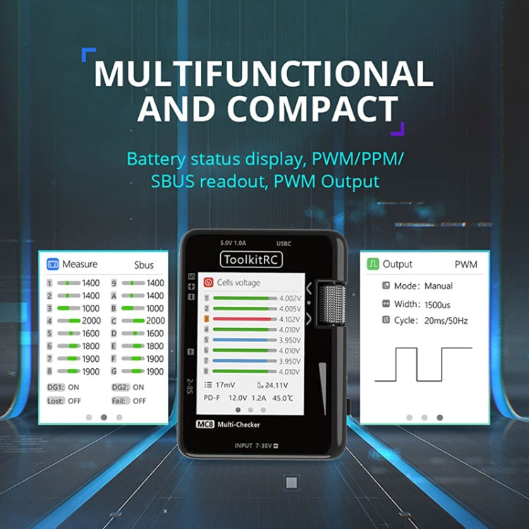 ToolkitRC MC8 Multifunctional Electrical Display Power Detection Signal PD Charger(Black) - free shipping - PMC Jewellery - Order now!